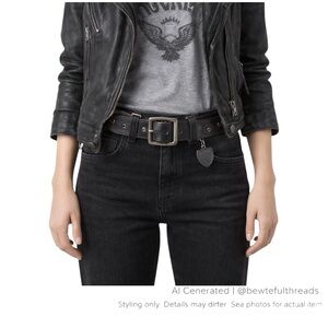 HTC Studded Leather Moto Belt Size 34 Black Rock Boho Western USA